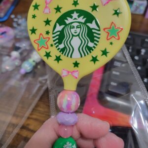 Yellow Handheld Heart Mirror with Starbucks