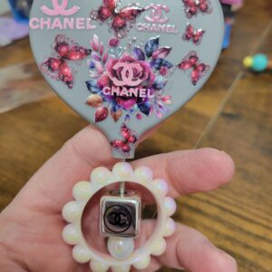 Blue Handheld Heart Mirror with Butterflies and Flowers