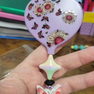 Blue Handheld Heart Mirror with Butterflies and Flowers