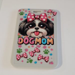 Grey Hard Cover ID Holder with Dog Mom