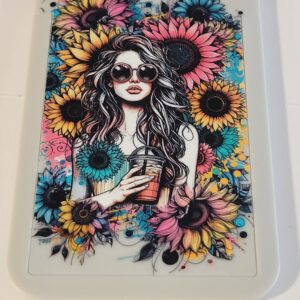 Grey Hard Cover ID Holder with Girl and Flowers