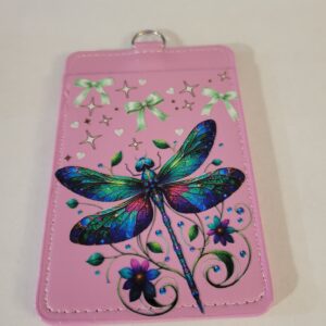 Pink Soft Cover ID Holder with Dragonfly