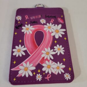 Purple Soft Cover ID Holder with Pink Ribbon