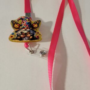 Butterfly Gnome with Pink Lanyard
