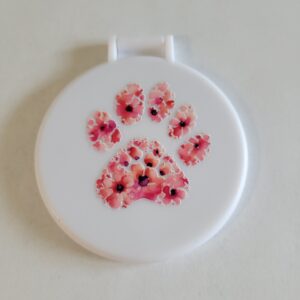 White Compact Mirror with Pink Paw Print