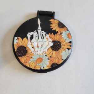 Black Compact Mirror with Skull Hand and Sunflowers