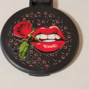 Black Compact Mirror with Lips and Rose