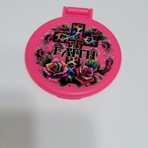 Pink Compact Mirror with Cross