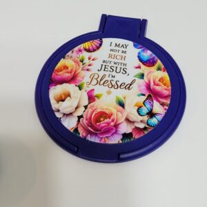 Black Compact Mirror with Flowers and Blessed