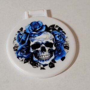 White Compact Mirror with Skull and Flowers