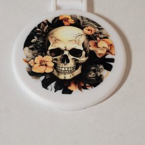White Compact Mirror with Skull and Flowers