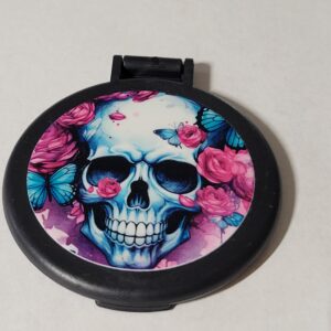 Black Compact Mirror with Skull and Flowers