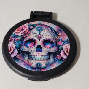 Black Compact Mirror with Skull and Flowers