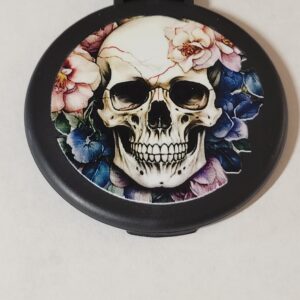 Black Compact Mirror with Skull and Sunflowers