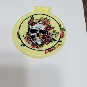 Yellow Compact Mirror with Skull and Flowers