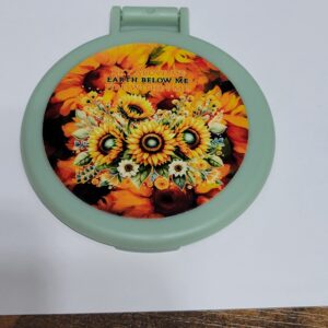 Green Compact Mirror with Sunflowers