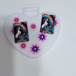 White Heart Compact Mirror with Unicorn