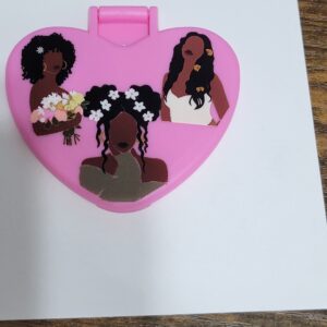 Pink Heart Compact Mirror with Pretty Ladies