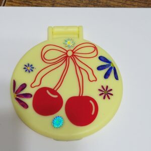 Yellow Compact Mirror with Cherries