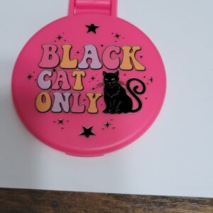 Pink Compact Mirror with Black Cat