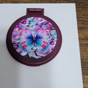 Black Compact Mirror with Flowers