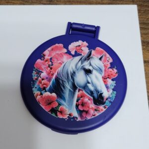 Blue Compact Mirror with Horse