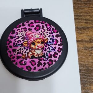 Black Compact Mirror with Cow