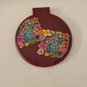 Burgundy Compact Mirror with Turtles