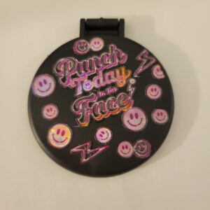 Black Compact Mirror with Pink Happy Faces
