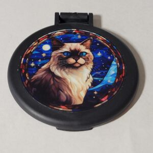 Black Compact Mirror with Cat