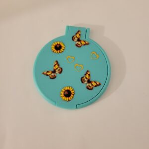 Green Compact Mirror with Flowers and Butterflies