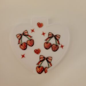 White Heart Compact Mirror with Cherries