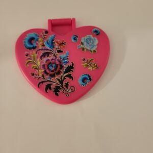 Pink Heart Compact Mirror with Flowers