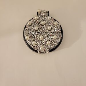 Black Compact Mirror with Pearl and Silver Squares