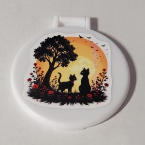White Compact Mirror with Cat