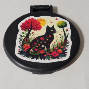 Black Compact Mirror with Cat