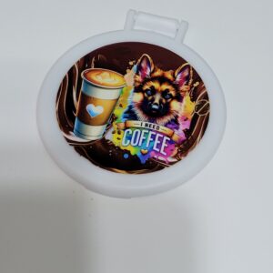 White Compact Mirror with Dog