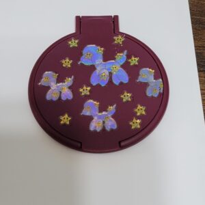 Burgundy Compact Mirror with Balloon Dog