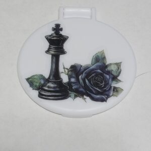 White Compact Mirror with Black Rose