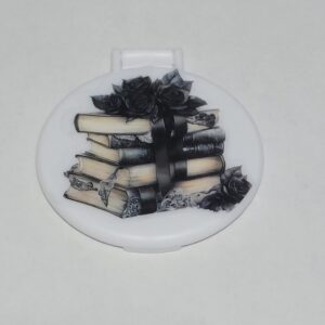 White Compact Mirror with Black Books