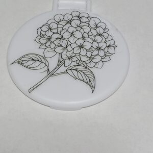 White Compact Mirror with Black Flower