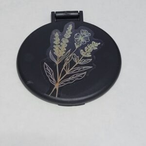 Black Compact Mirror with Gold Flowers