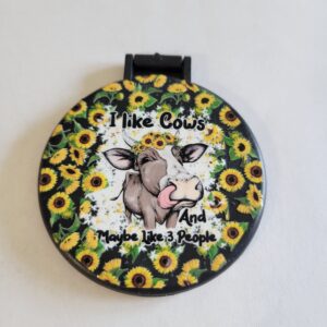 Black Compact Mirror with Cow