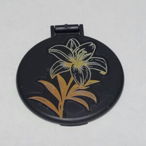 Black Compact Mirror with Gold Lily