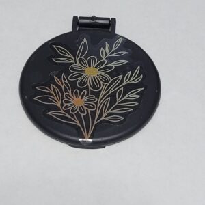 Black Compact Mirror with Gold Flowers