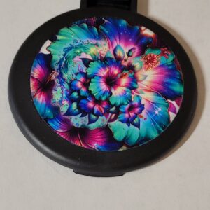 Black Compact Mirror with Flowers