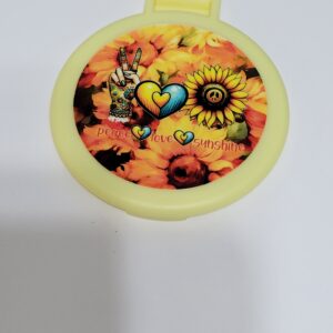 Yellow Compact Mirror with Peace, Love and Sunflowers