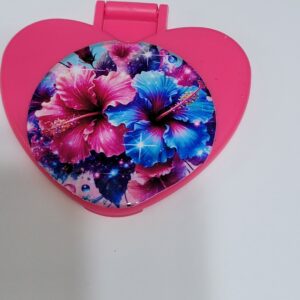 Pink Heart Compact Mirror with Flowers