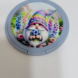Blue Compact Mirror with Flowers and Gnome