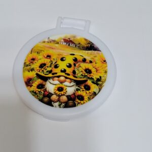 Yellow Compact Mirror with Flowers and Gnome